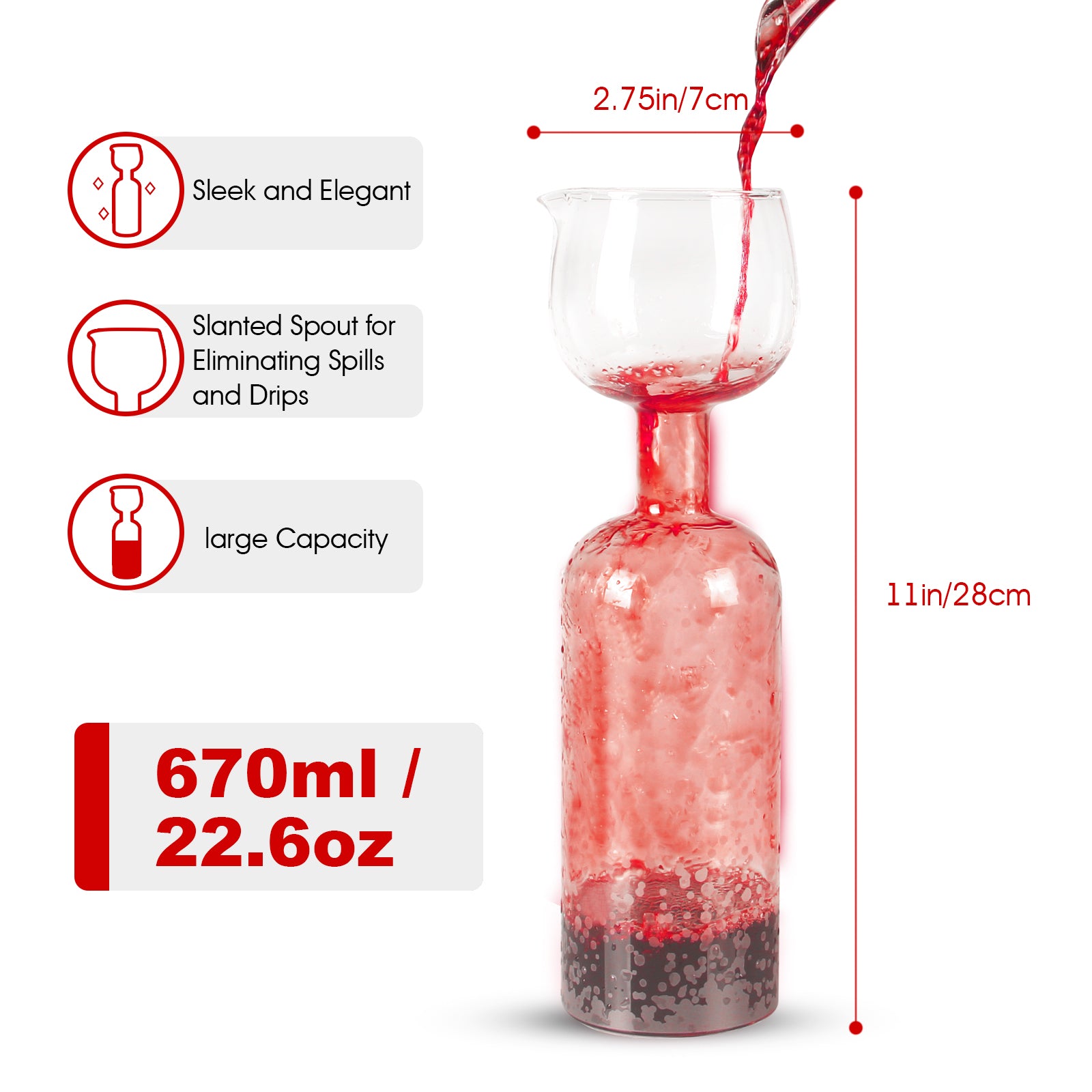 Wine Decanter With Wine Aerator Pourer,Wine Aerator Red Wine Carafe,670mL 100% Hand Blown Lead-free Crystal Glass and Decanter Spout