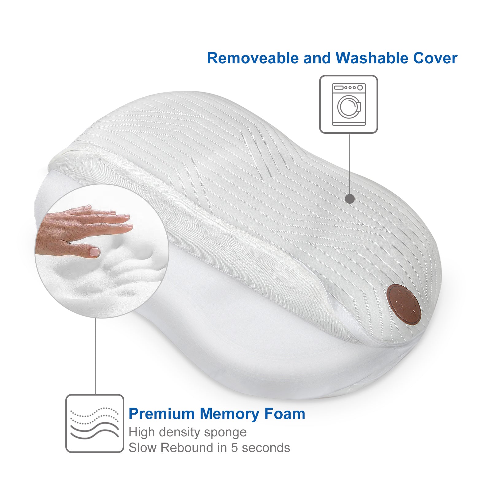 Soft Memory Foam Bed Pillow - Music Pillow with Microphone Hand-free - Rechargeable battery - Washable Pillow Cover - Standard Size, Sleep Pillow for Immersive Sleepers Gift for Men & Women, White