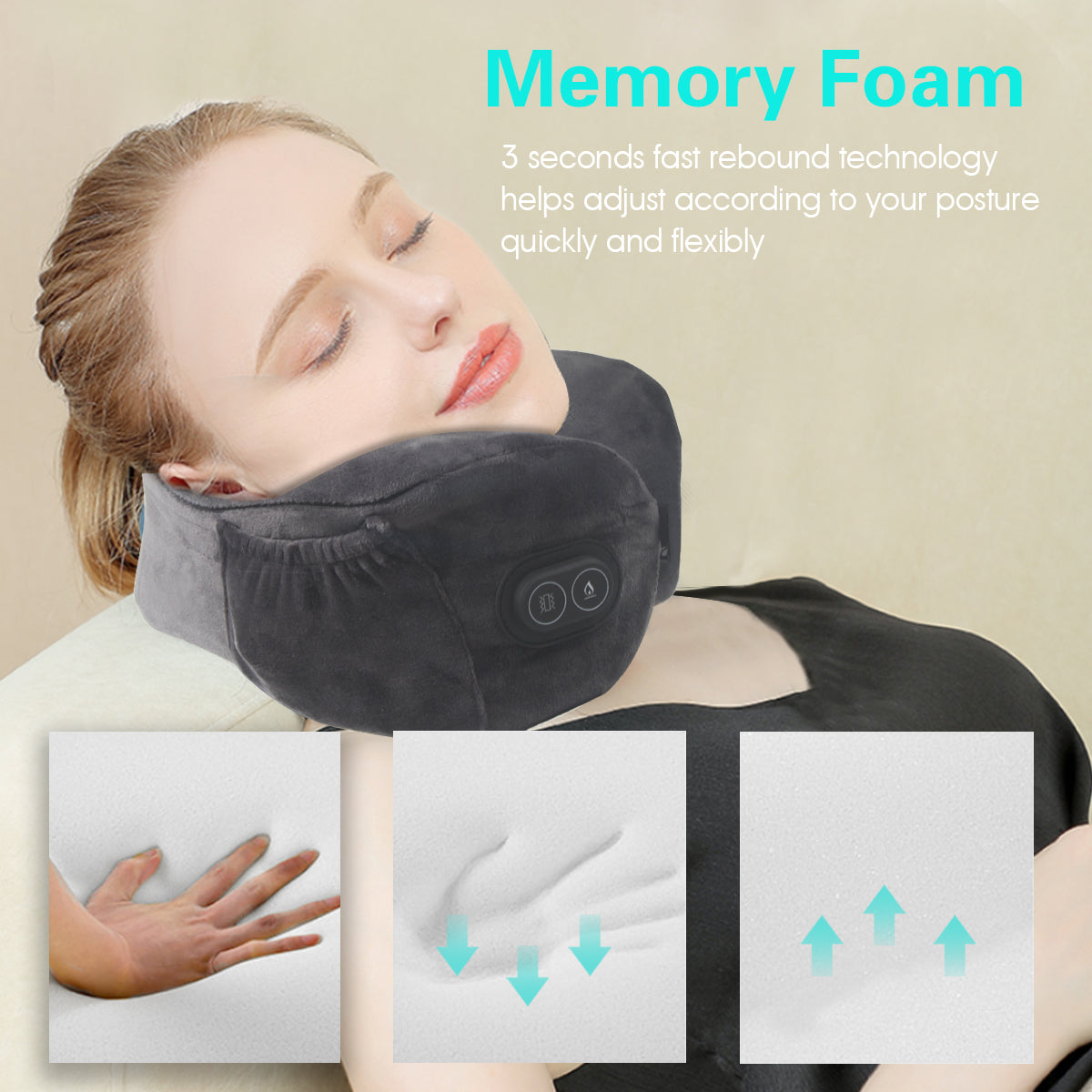 Travel Pillow With Massage,Memory Foam Neck Pillow For Sleeping